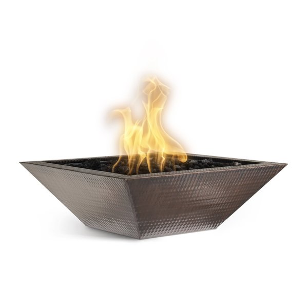 The Outdoor Plus 24 Square Maya Fire Bowl - Copper - Low Voltage Electronic Ignition - Natural Gas OPT-103-SQ24E12V-NG